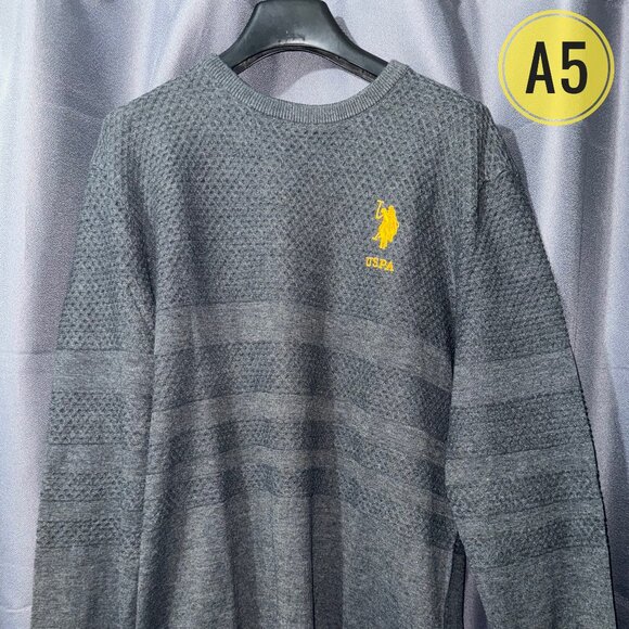 US Polo Sweatshirt Stripe Mesh Heathered Crew Neck Pull Over Good Fit Sweater L - Picture 1 of 6